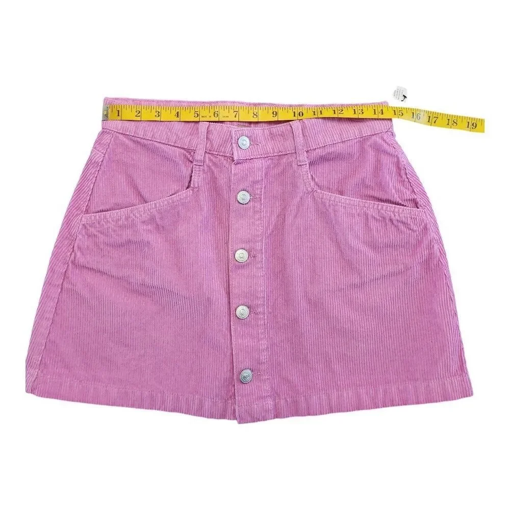 NWT FREE PEOPLE‎ Pink Frosting Button-Down Mini Skirt Size 8 Corduroy Pockets
